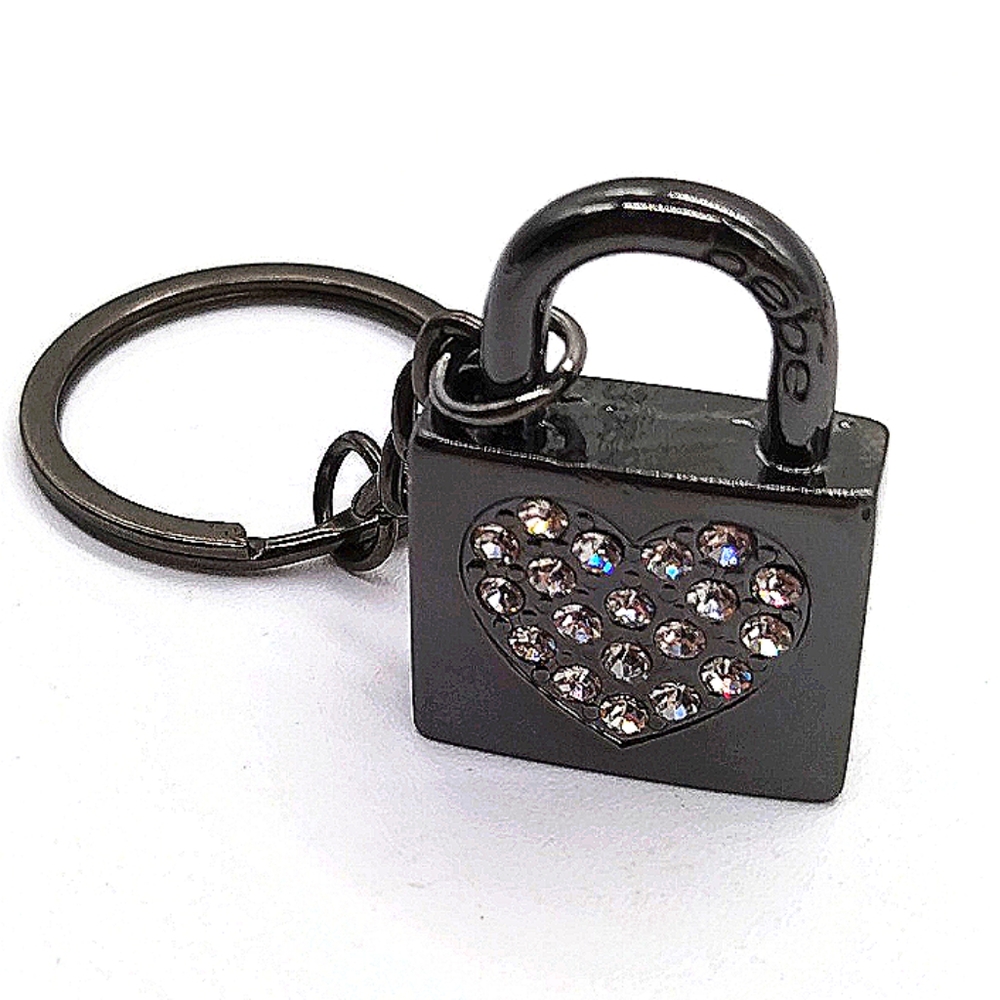 BEBE Lock with Cubic Zirconia Keychain Fob Purse Charm in Black